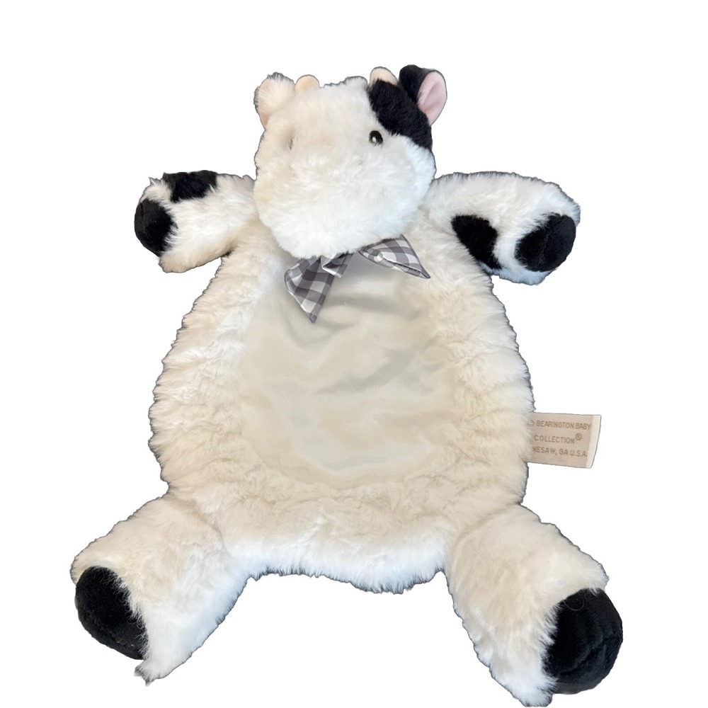 Bearington White Cow Baby Lovey Lil Gilly Satin Belly Plush Security Blanket New